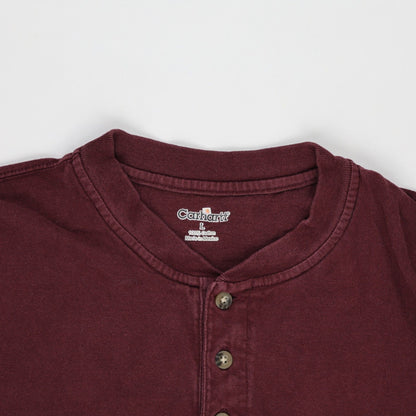 Carhartt Burgundy Cotton Henley Long Sleeve Shirt Size Large Vintage