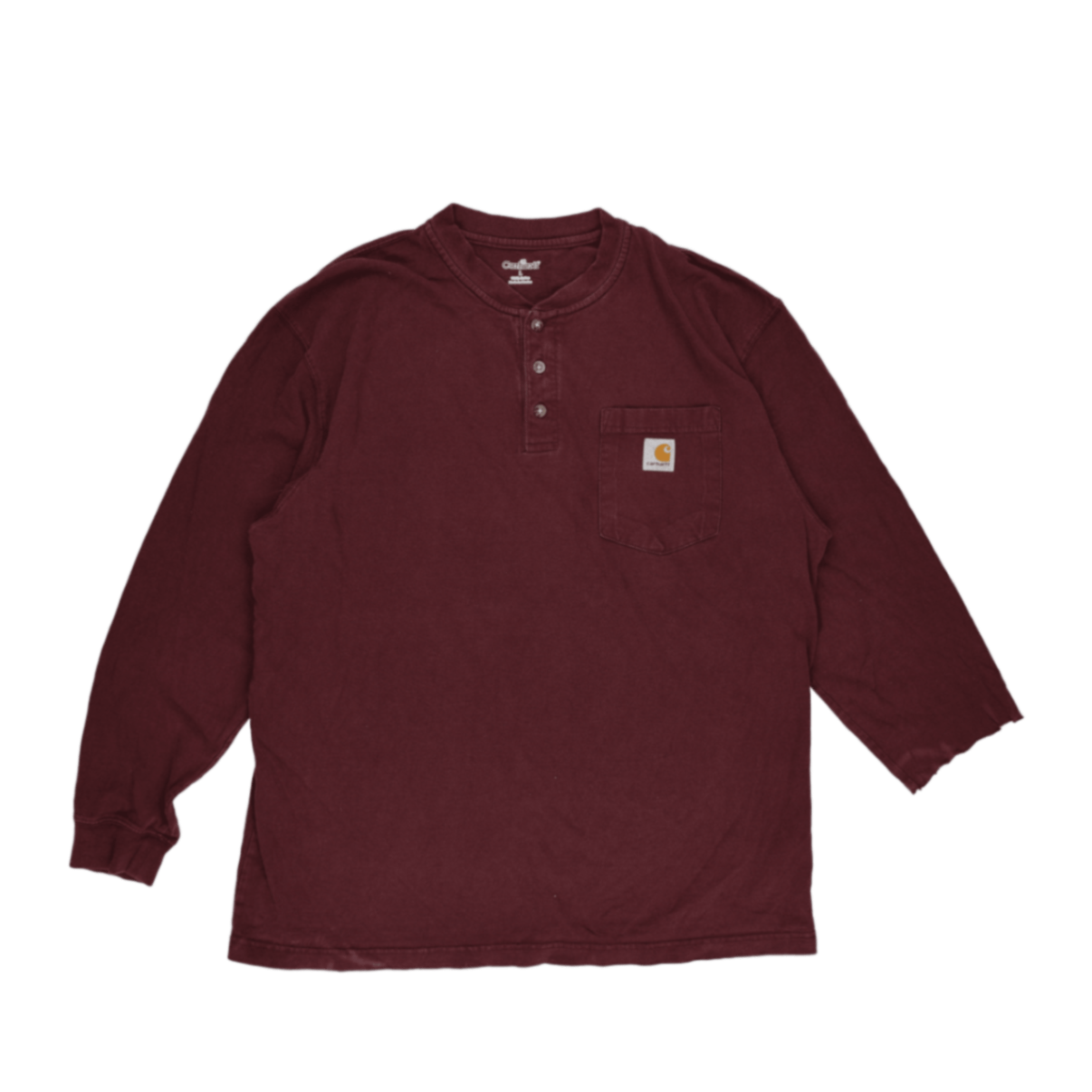 Carhartt Burgundy Cotton Henley Long Sleeve Shirt Size Large Vintage