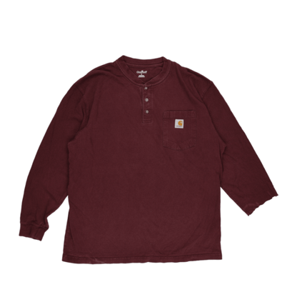 Carhartt Burgundy Cotton Henley Long Sleeve Shirt Size Large Vintage