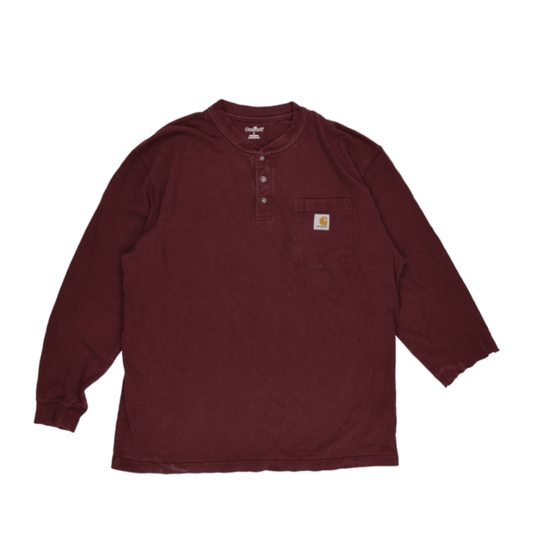 Carhartt Burgundy Cotton Henley Long Sleeve Shirt Size Large Vintage