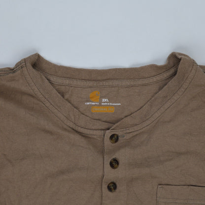 Carhartt Brown Henley Long Sleeve Shirt 3XL Cotton Crew Neck Mens