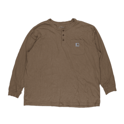 Carhartt Brown Henley Long Sleeve Shirt 3XL Cotton Crew Neck Mens