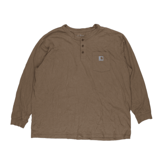 Carhartt Brown Henley Long Sleeve Shirt 3XL Cotton Crew Neck Mens