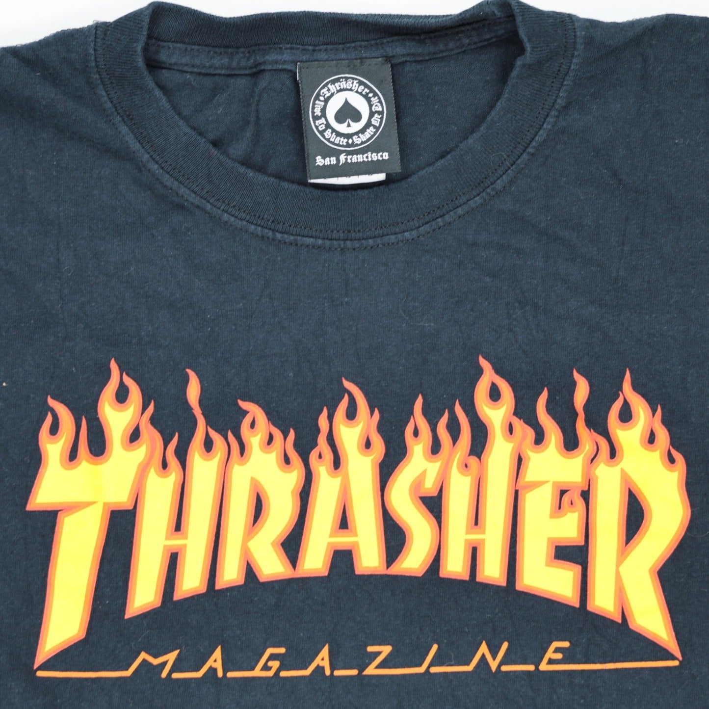 Thrasher Flame Logo Graphic T-Shirt Black Large Cotton