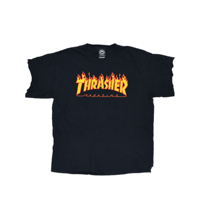 Thrasher Flame Logo Graphic T-Shirt Black Large Cotton