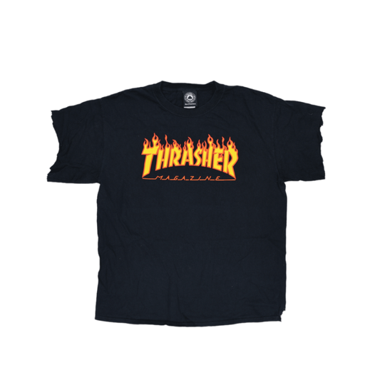 Thrasher Flame Logo Graphic T-Shirt Black Large Cotton