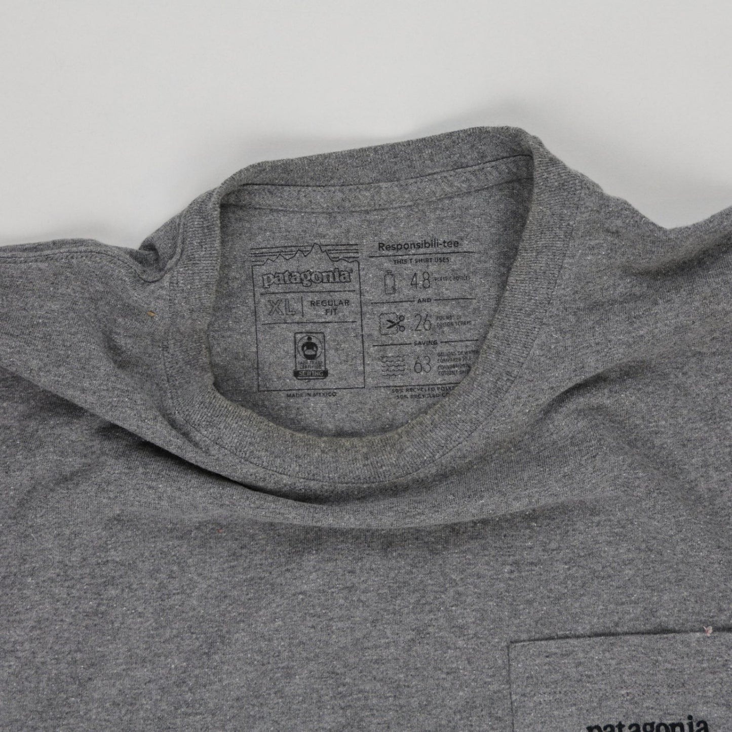 Patagonia Responsibili-Tee Grey Graphic T-Shirt XL 50% Recycled Cotton 50% Recycled Polyester Crew Neck