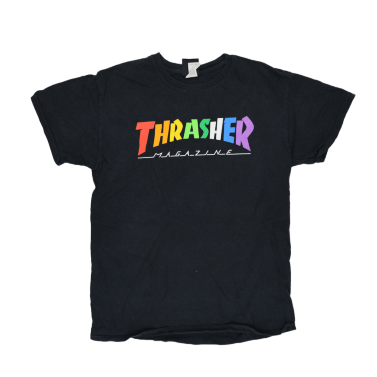 Thrasher Rainbow Logo Black Graphic T-Shirt for Men Size Medium Cotton Crew Neck