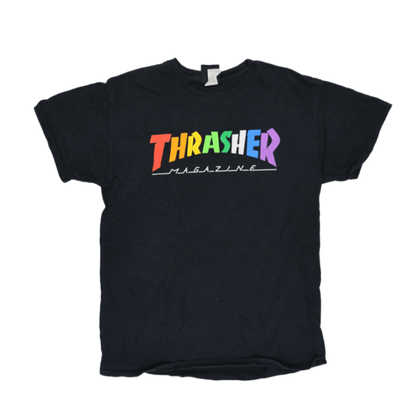 Thrasher Rainbow Logo Black Graphic T-Shirt for Men Size Medium Cotton Crew Neck