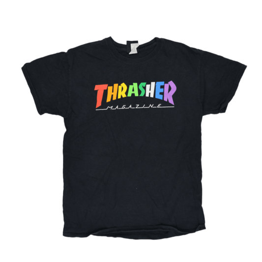Thrasher Rainbow Logo Black Graphic T-Shirt for Men Size Medium Cotton Crew Neck