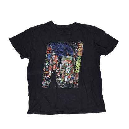 Single City Godzilla Black Graphic T-Shirt Large 100% Cotton Crew Neck