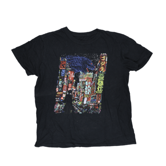 Single City Godzilla Black Graphic T-Shirt Large 100% Cotton Crew Neck