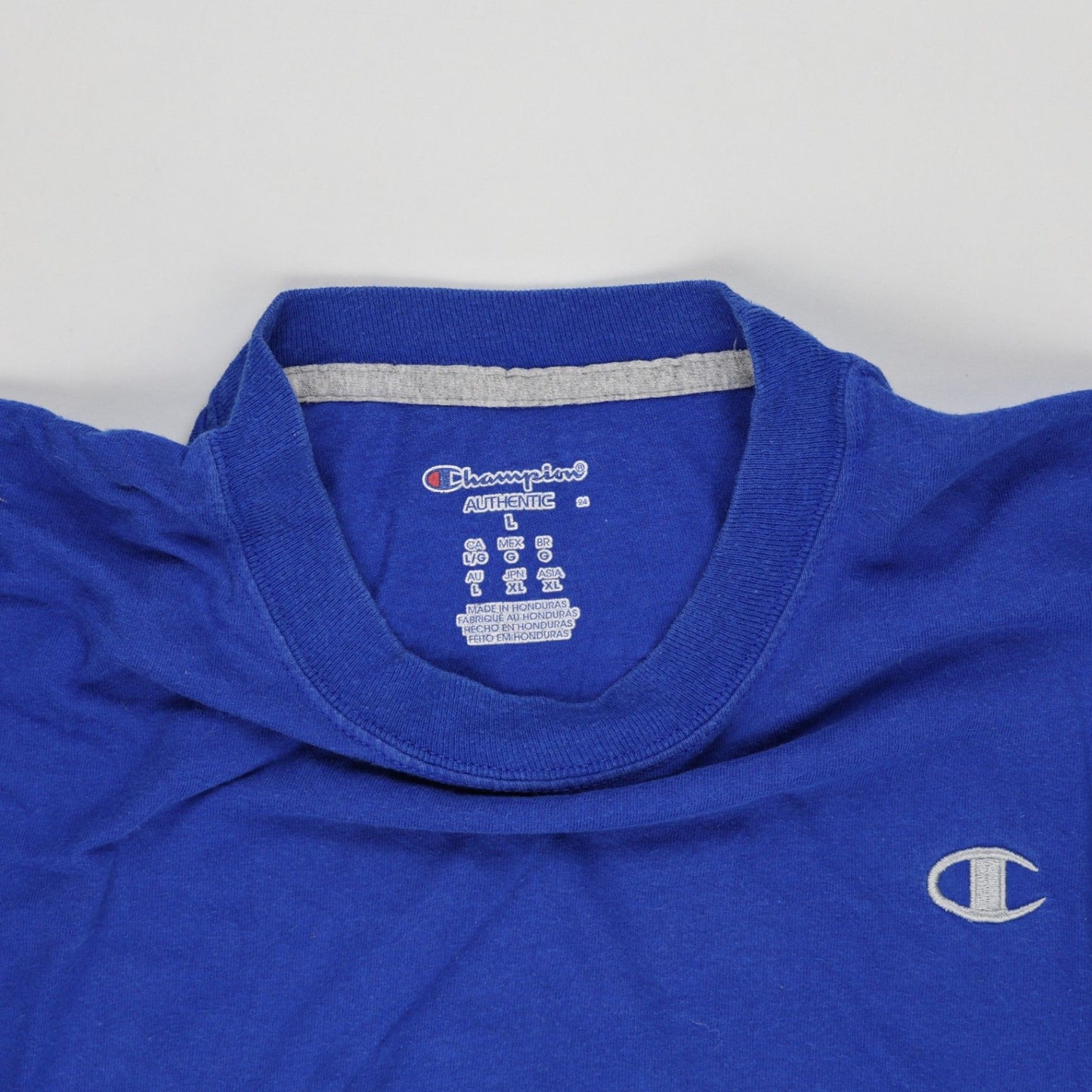 Champion Authentic Blue Crew Neck T-Shirt Large Cotton