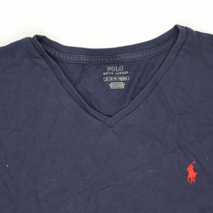 Ralph Lauren Navy Blue V-Neck Cotton T-Shirt Large Classic Fit