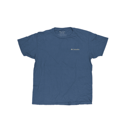 Columbia Bear Print Blue Graphic Outdoor T-Shirt Large Cotton Blend Crew Neck