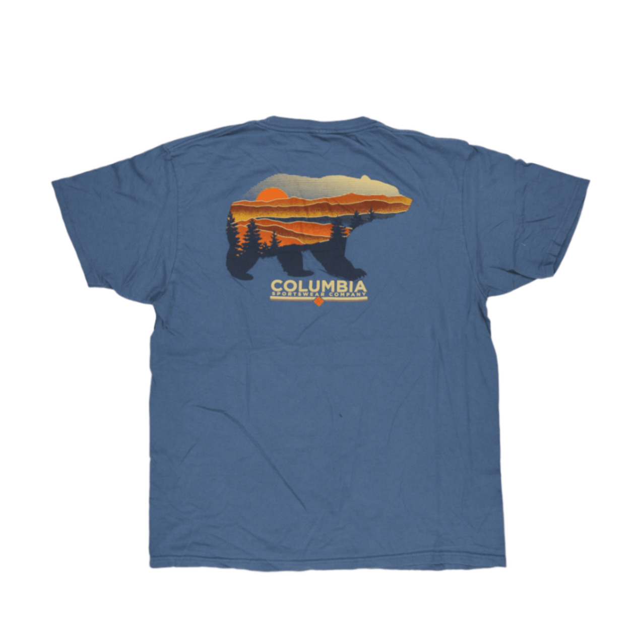 Columbia Bear Print Blue Graphic Outdoor T-Shirt Large Cotton Blend Crew Neck