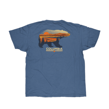 Columbia Bear Print Blue Graphic Outdoor T-Shirt Large Cotton Blend Crew Neck