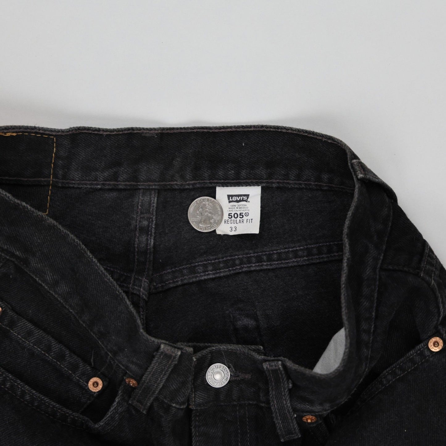 Levi's 505 Black Denim Shorts W33 Cotton Vintage Regular Fit