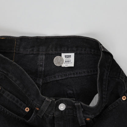 Levi's 505 Black Denim Shorts W33 Cotton Vintage Regular Fit