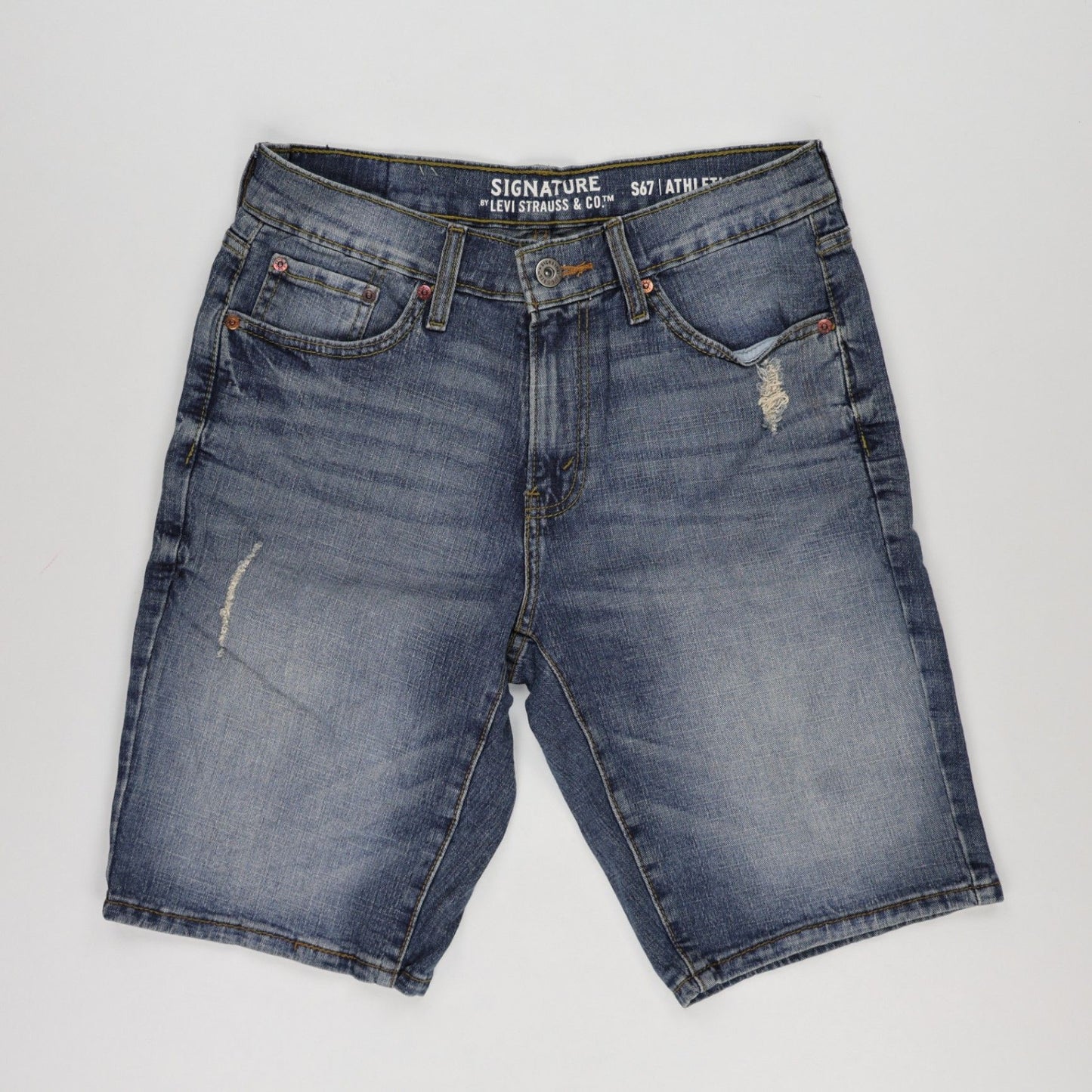 Levi's Signature S67 Athletic Fit Denim Shorts Mid Blue Size 32 99 Cotton 1 Elastane