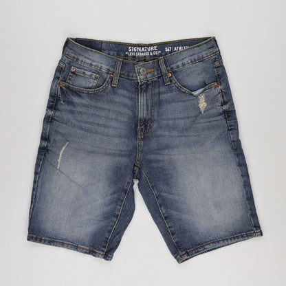Levi's Signature S67 Athletic Fit Denim Shorts Mid Blue Size 32 99 Cotton 1 Elastane