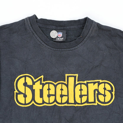 NFL Team Apparel Pittsburgh Steelers Black Vintage Pullover Crewneck Sweatshirt Large Cotton Blend
