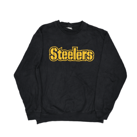 NFL Team Apparel Pittsburgh Steelers Black Vintage Pullover Crewneck Sweatshirt Large Cotton Blend