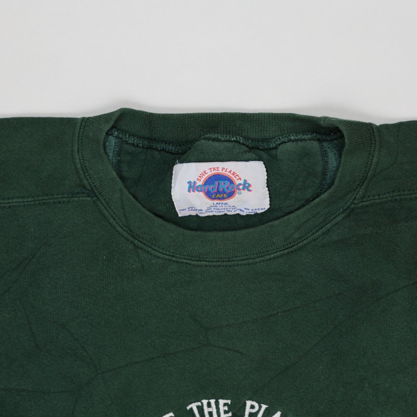 Hard Rock Cafe Vintage Green Crewneck Pullover Sweatshirt Large Cotton Blend