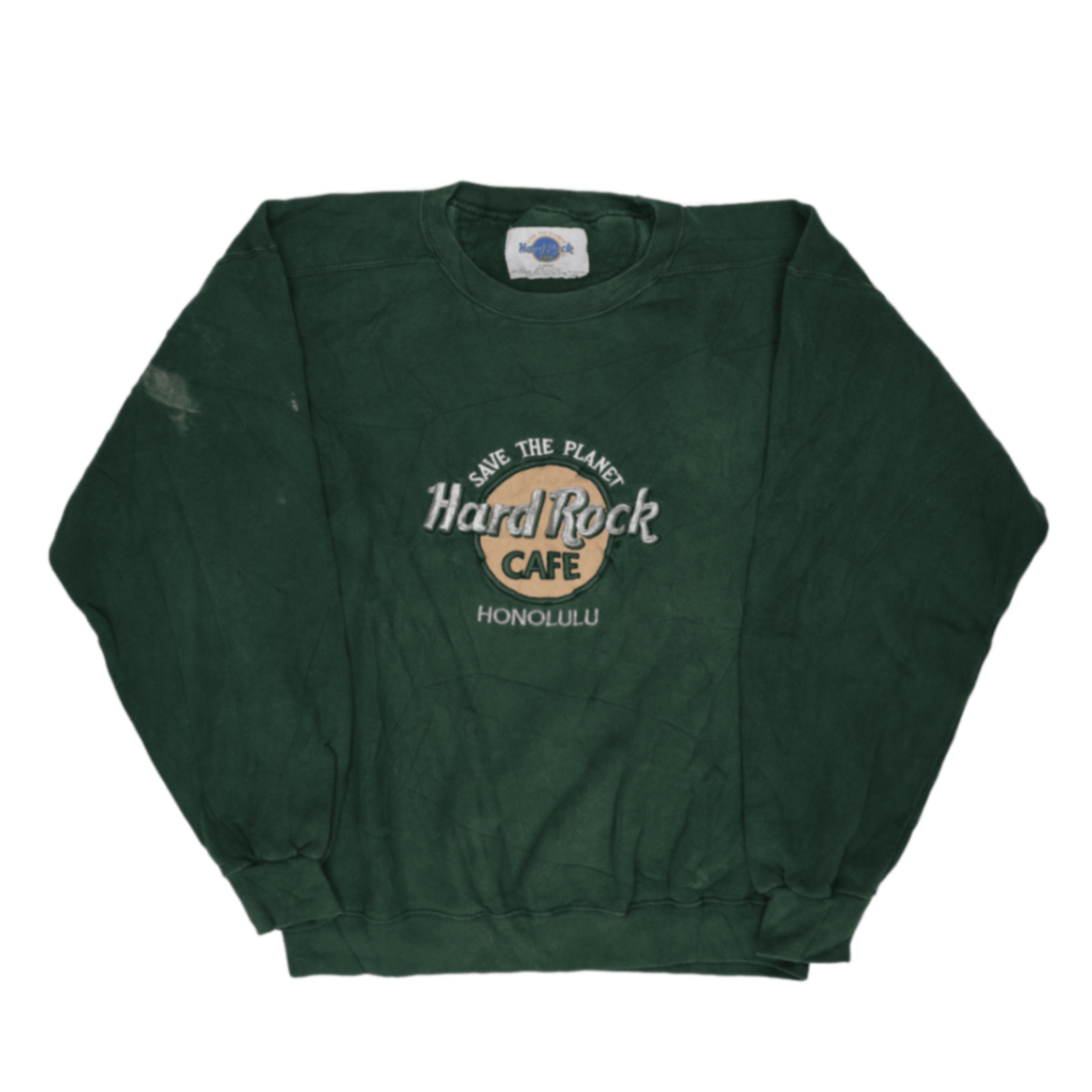 Hard Rock Cafe Vintage Green Crewneck Pullover Sweatshirt Large Cotton Blend