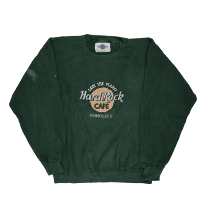Hard Rock Cafe Vintage Green Crewneck Pullover Sweatshirt Large Cotton Blend