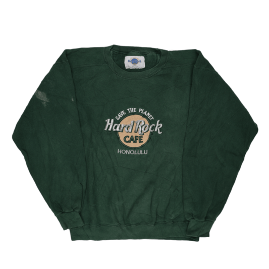 Hard Rock Cafe Vintage Green Crewneck Pullover Sweatshirt Large Cotton Blend