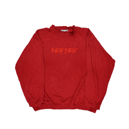 Naf Naf Vintage Red Sweatshirt Unisex Large Cotton Blend Crew Neck