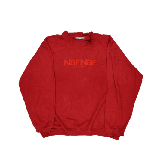 Naf Naf Vintage Red Sweatshirt Unisex Large Cotton Blend Crew Neck