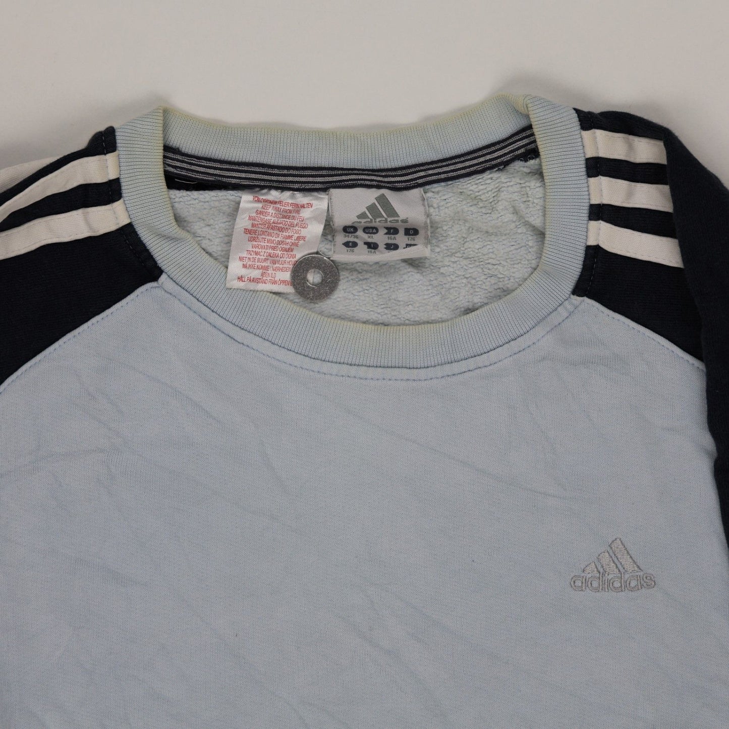 Adidas Vintage Pullover Sweatshirt Light Blue Navy Large Cotton Blend Crew Neck