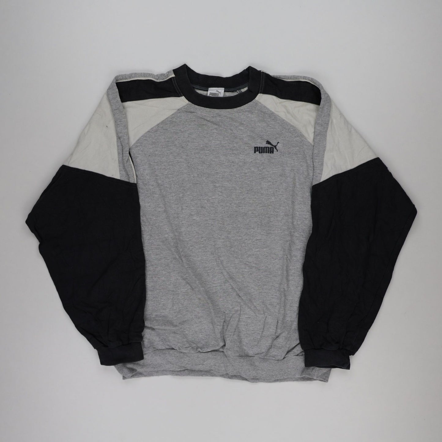 PUMA Vintage Men's Colourblock Crew Neck Sweatshirt Grey Black XXL Cotton
