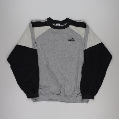 PUMA Vintage Men's Colourblock Crew Neck Sweatshirt Grey Black XXL Cotton
