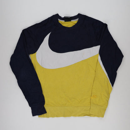Nike Vintage Colour Block Sweatshirt Unisex Navy Yellow White Size S Cotton Blend Crew Neck