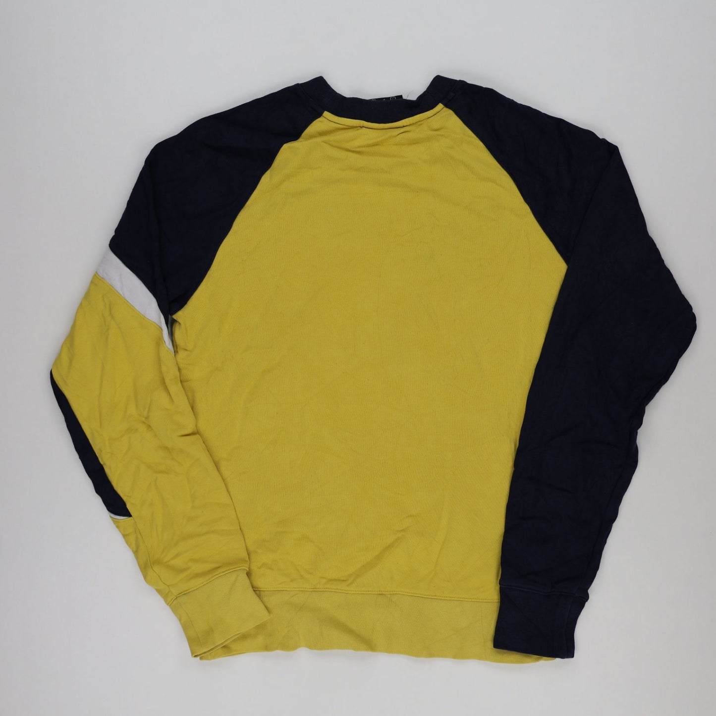 Nike Vintage Colour Block Sweatshirt Unisex Navy Yellow White Size S Cotton Blend Crew Neck