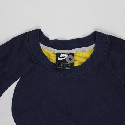 Nike Vintage Colour Block Sweatshirt Unisex Navy Yellow White Size S Cotton Blend Crew Neck