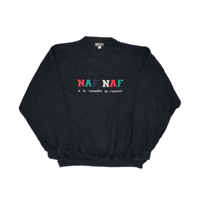 NAF NAF Vintage Black Sweatshirt Crew Neck Large Cotton Blend
