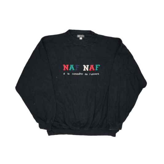 NAF NAF Vintage Black Sweatshirt Crew Neck Large Cotton Blend