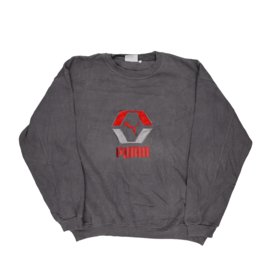 PUMA Vintage Grey Crewneck Sweatshirt Large Cotton Blend
