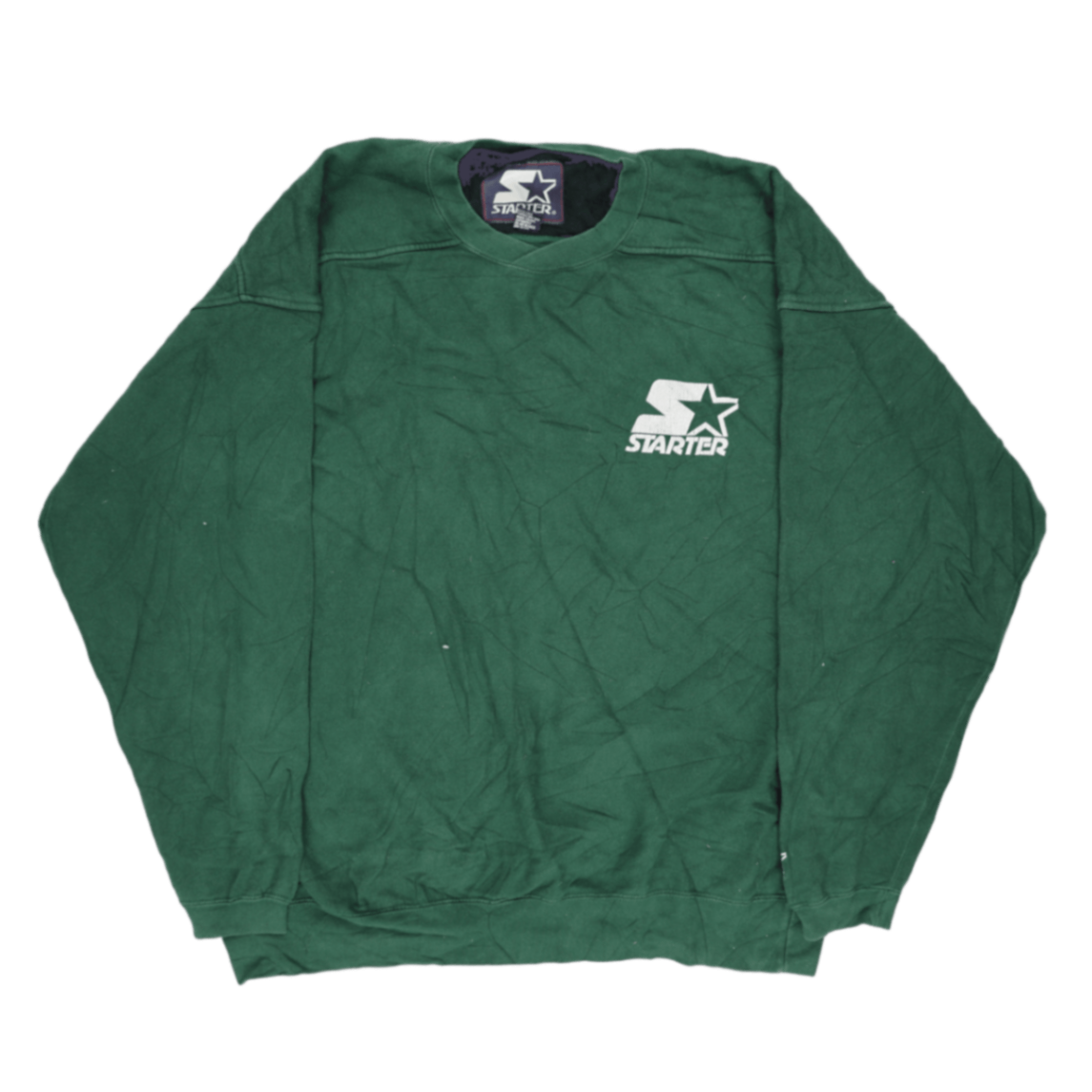 Vintage Starter Green Crew Neck Sweatshirt Medium Cotton Blend