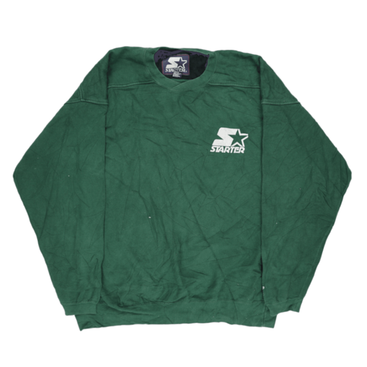 Vintage Starter Green Crew Neck Sweatshirt Medium Cotton Blend