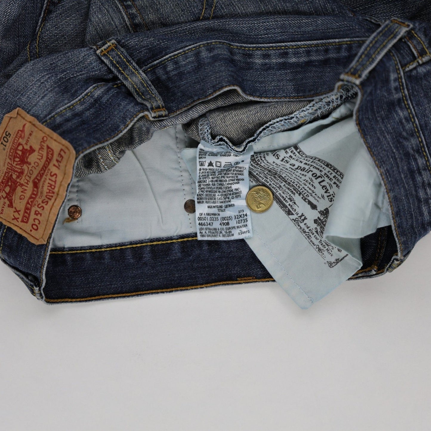 Levi's 501 Original Fit Blue Denim Jeans W32 L34 Cotton Denim Straight Leg