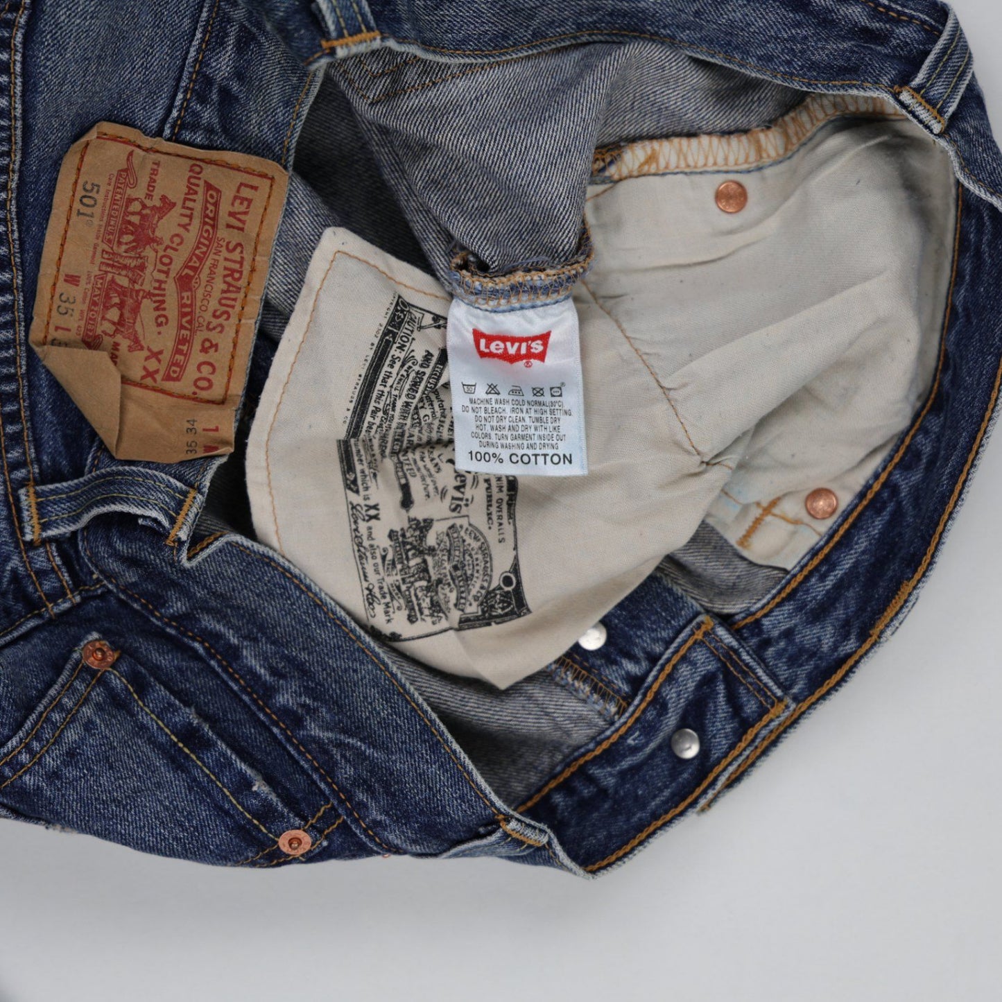 Levi's 501 Original Fit Straight Leg Blue Jeans W35 L31 100% Cotton