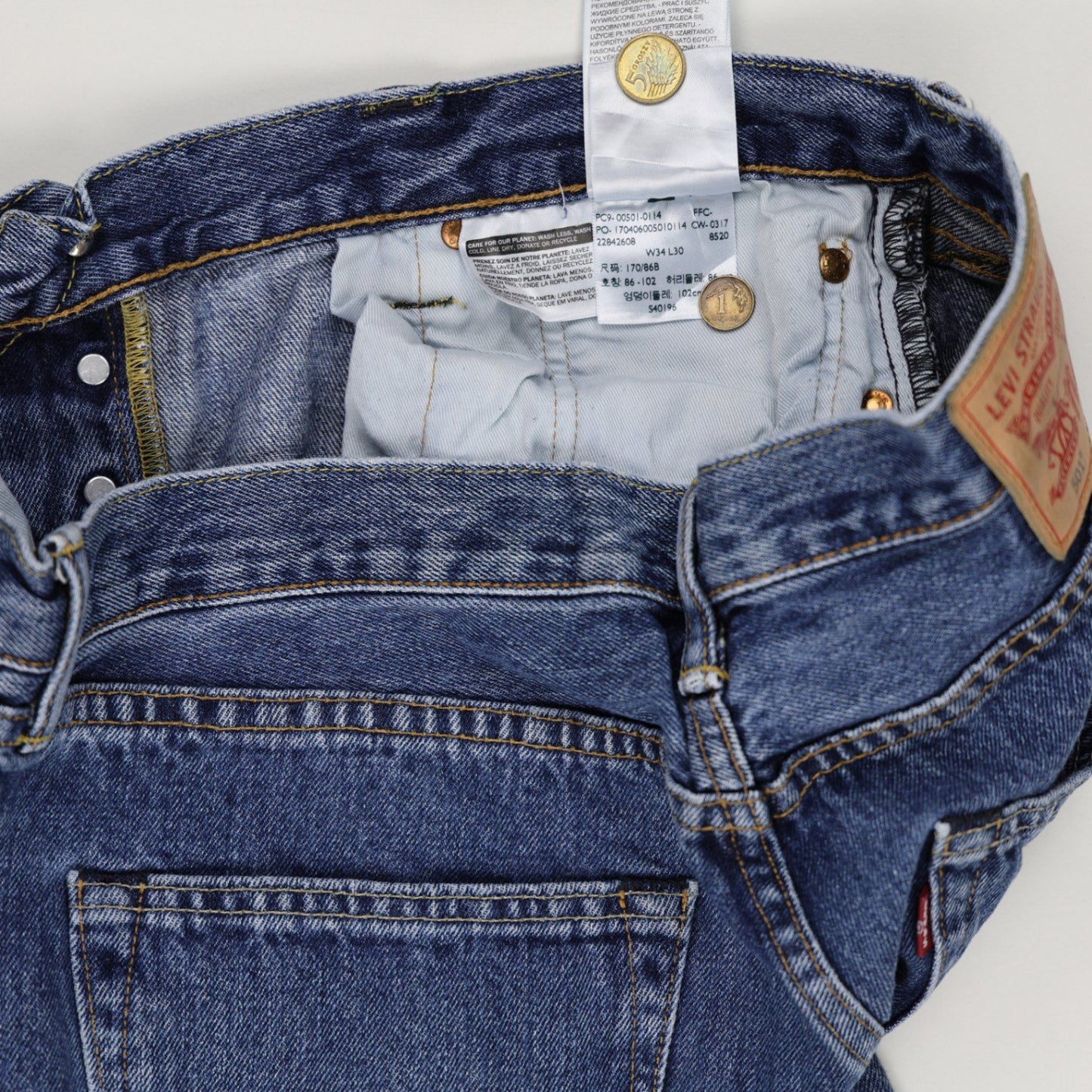 Levi's 501 Original Fit Straight Leg Blue Jeans W34 L30 100% Cotton Vintage Men's Clothing