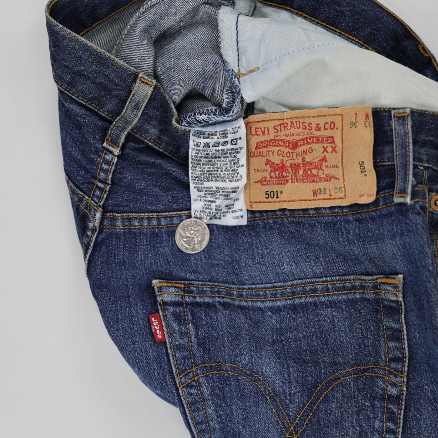 Levi's 501 Original Fit Blue Jeans W33 L36 Cotton Straight Leg Vintage