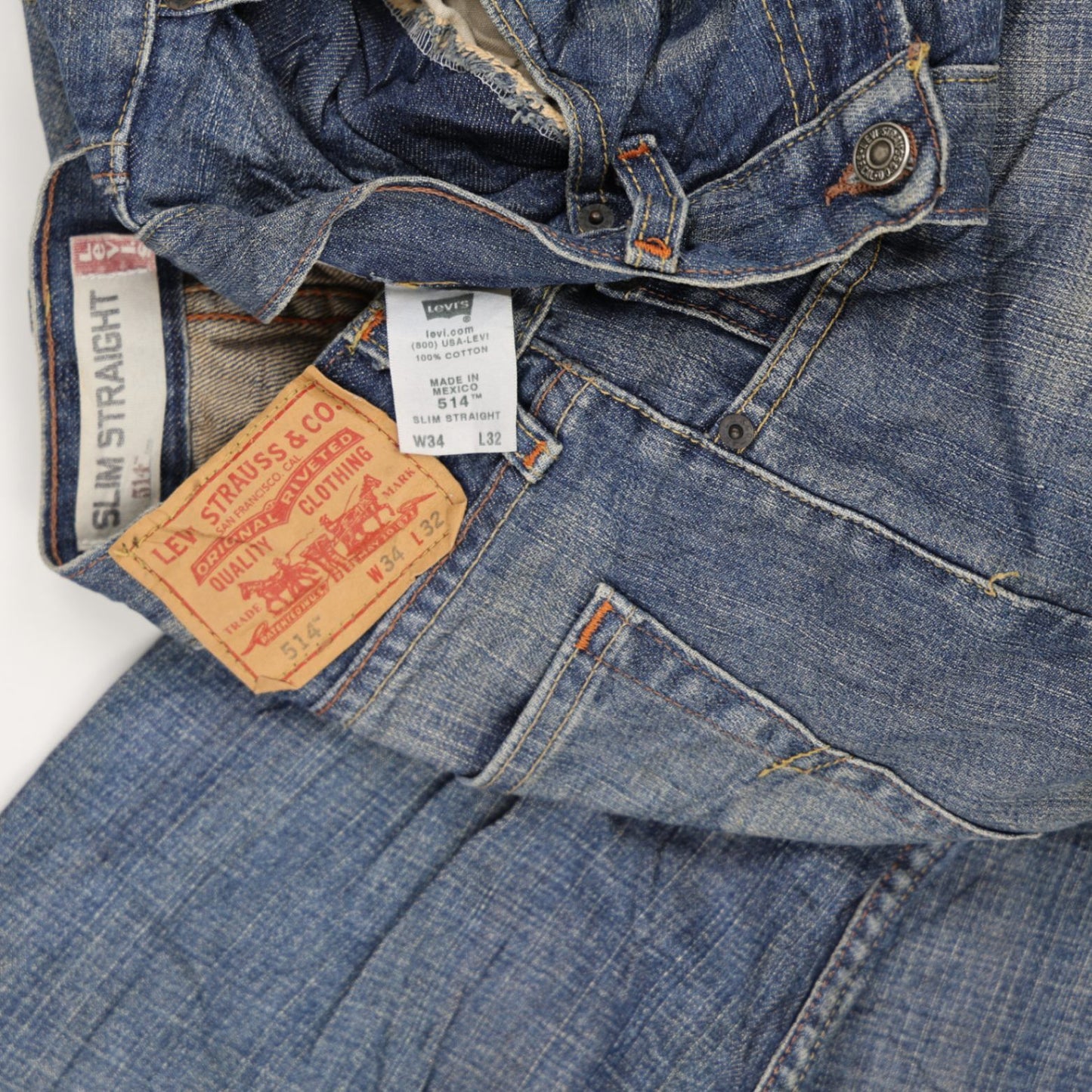 Levi's 514 Slim Straight Jeans for Men Blue W34 L32 100% Cotton