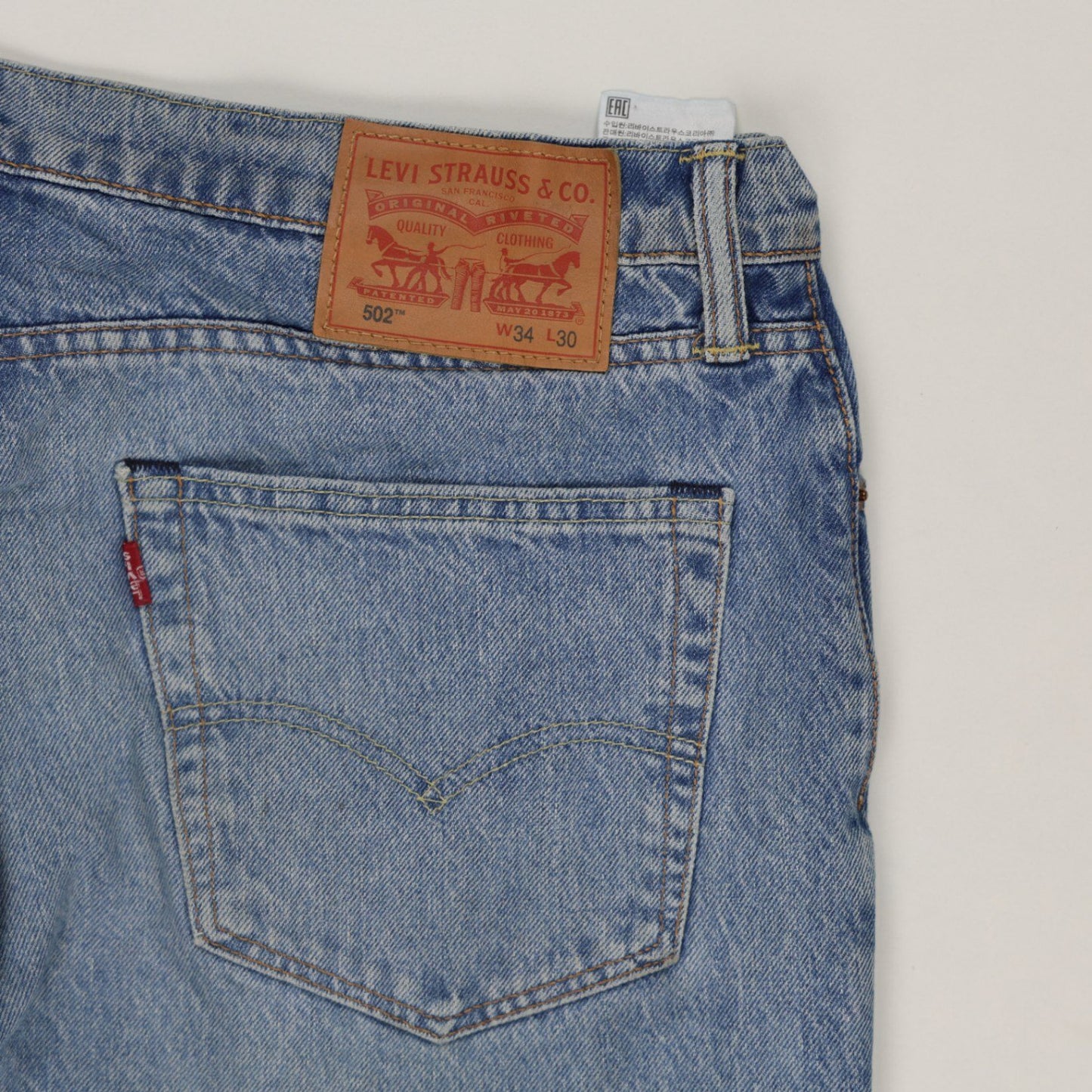 Levi's 502 Original Fit Light Blue Jeans for Men W34 L30 100% Cotton Straight Leg
